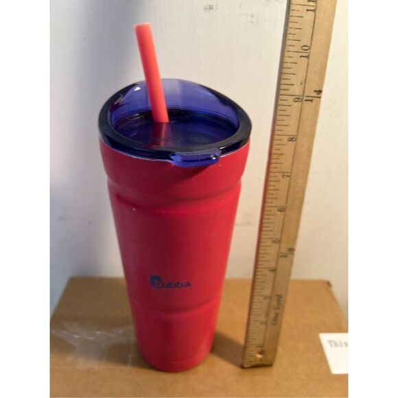 Bubba cup 24 oz pink with straw ( peeling on edge) - Picture 2 of 4